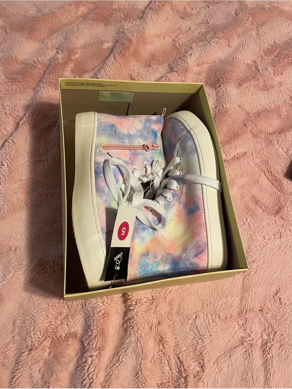 Girl’s Tie-Dye High Top Sneakers with Zipper and Laces - Pastel Multicolor